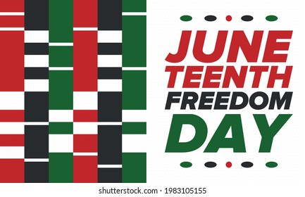 Juneteenth Independence Day. Freedom or Emancipation day. Annual american holiday, celebrated in June 19. African-American history and heritage. Poster, greeting card, banner and background. Vector