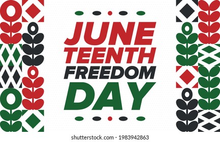 Juneteenth Independence Day. Freedom or Emancipation day. Annual american holiday, celebrated in June 19. African-American history and heritage. Poster, greeting card, banner and background. Vector