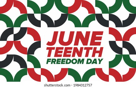 Juneteenth Independence Day. Freedom or Emancipation day. Annual american holiday, celebrated in June 19. African-American history and heritage. Poster, greeting card, banner and background. Vector