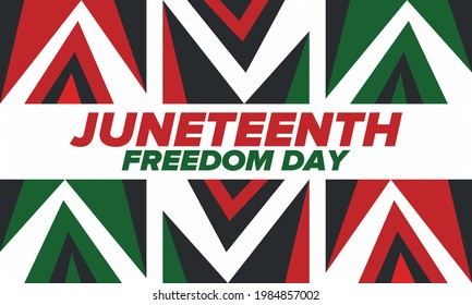 Juneteenth Independence Day. Freedom or Emancipation day. Annual american holiday, celebrated in June 19. African-American history and heritage. Poster, greeting card, banner and background. Vector