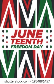 Juneteenth Independence Day. Freedom or Emancipation day. Annual american holiday, celebrated in June 19. African-American history and heritage. Poster, greeting card, banner and background. Vector