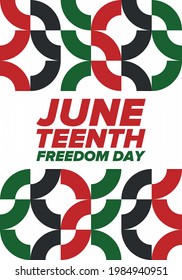 Juneteenth Independence Day. Freedom or Emancipation day. Annual american holiday, celebrated in June 19. African-American history and heritage. Poster, greeting card, banner and background. Vector