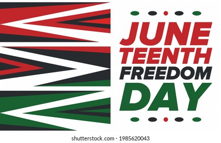Juneteenth Independence Day. Freedom or Emancipation day. Annual american holiday, celebrated in June 19. African-American history and heritage. Poster, greeting card, banner and background. Vector