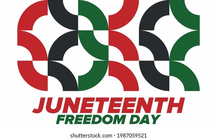 Juneteenth Independence Day. Freedom or Emancipation day. Annual american holiday, celebrated in June 19. African-American history and heritage. Poster, greeting card, banner and background. Vector