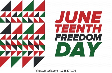 Juneteenth Independence Day. Freedom or Emancipation day. Annual american holiday, celebrated in June 19. African-American history and heritage. Poster, greeting card, banner and background. Vector