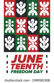 10. Unabhängigkeitstag. Freiheit oder Emanzipationstag. Jährlicher amerikanischer Feiertag, gefeiert am 19. Juni. Geschichte und Erbe Afrikas. Poster, Grußkarte, Banner und Hintergrund. Vektorgrafik
