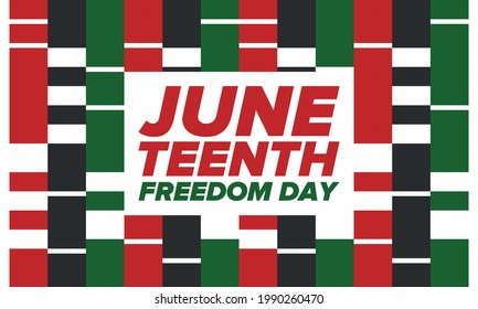 Juneteenth Independence Day. Freedom or Emancipation day. Annual american holiday, celebrated in June 19. African-American history and heritage. Poster, greeting card, banner and background. Vector