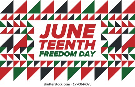 Juneteenth Independence Day. Freedom or Emancipation day. Annual american holiday, celebrated in June 19. African-American history and heritage. Poster, greeting card, banner and background. Vector