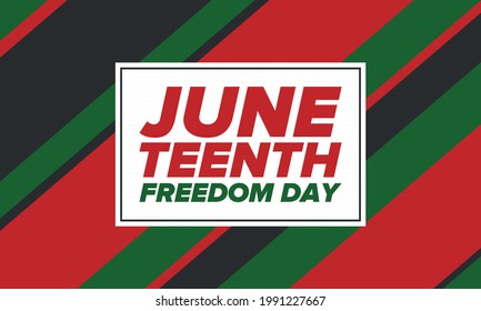 Juneteenth Independence Day. Freedom or Emancipation day. Annual american holiday, celebrated in June 19. African-American history and heritage. Poster, greeting card, banner and background. Vector
