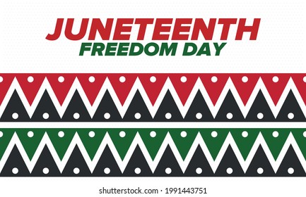 Juneteenth Independence Day. Freedom or Emancipation day. Annual american holiday, celebrated in June 19. African-American history and heritage. Poster, greeting card, banner and background. Vector