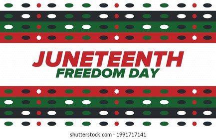 Juneteenth Independence Day. Freedom or Emancipation day. Annual american holiday, celebrated in June 19. African-American history and heritage. Poster, greeting card, banner and background. Vector