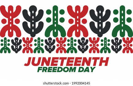 Juneteenth Independence Day. Freedom or Emancipation day. Annual american holiday, celebrated in June 19. African-American history and heritage. Poster, greeting card, banner and background. Vector