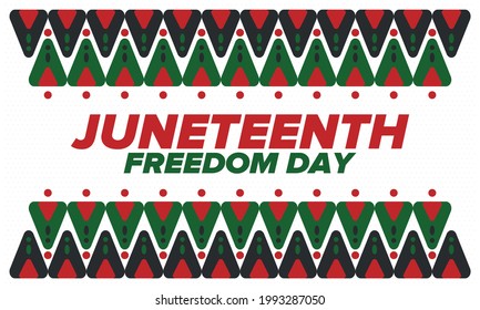 Juneteenth Independence Day. Freedom or Emancipation day. Annual american holiday, celebrated in June 19. African-American history and heritage. Poster, greeting card, banner and background. Vector