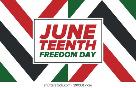 Juneteenth Independence Day. Freedom or Emancipation day. Annual american holiday, celebrated in June 19. African-American history and heritage. Poster, greeting card, banner and background. Vector