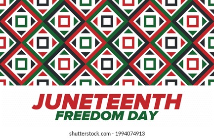 Juneteenth Independence Day. Freedom or Emancipation day. Annual american holiday, celebrated in June 19. African-American history and heritage. Poster, greeting card, banner and background. Vector