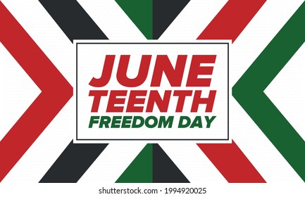 Juneteenth Independence Day. Freedom or Emancipation day. Annual american holiday, celebrated in June 19. African-American history and heritage. Poster, greeting card, banner and background. Vector