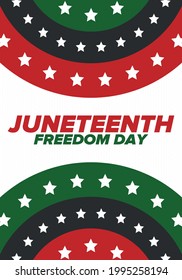 Juneteenth Independence Day. Freedom or Emancipation day. Annual american holiday, celebrated in June 19. African-American history and heritage. Poster, greeting card, banner and background. Vector