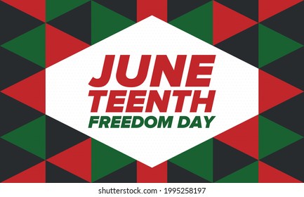 Decimoctavo Día de la Independencia de junio. Día de la Libertad o la Emancipación. Fiesta anual estadounidense, celebrada el 19 de junio. Historia y patrimonio afroamericano. Cartel, tarjeta de saludo, cartel y fondo. Vector
