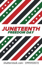 Juneteenth Independence Day. Freedom or Emancipation day. Annual american holiday, celebrated in June 19. African-American history and heritage. Poster, greeting card, banner and background. Vector