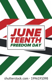 Juneteenth Independence Day. Freedom or Emancipation day. Annual american holiday, celebrated in June 19. African-American history and heritage. Poster, greeting card, banner and background. Vector