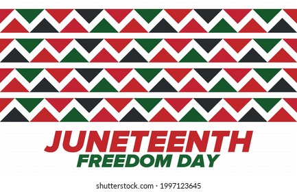 Decimoctavo Día de la Independencia de junio. Día de la Libertad o la Emancipación. Fiesta anual estadounidense, celebrada el 19 de junio. Historia y patrimonio afroamericano. Cartel, tarjeta de saludo, cartel y fondo. Vector