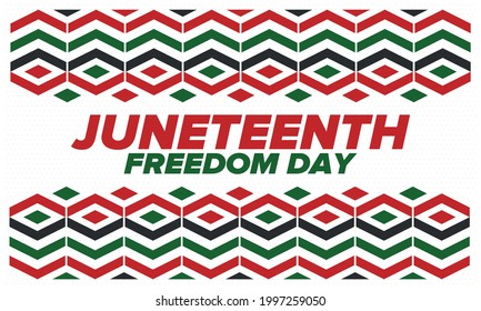 Juneteenth Independence Day. Freedom or Emancipation day. Annual american holiday, celebrated in June 19. African-American history and heritage. Poster, greeting card, banner and background. Vector