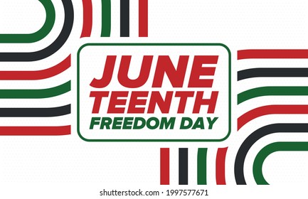 Juneteenth Independence Day. Freedom or Emancipation day. Annual american holiday, celebrated in June 19. African-American history and heritage. Poster, greeting card, banner and background. Vector