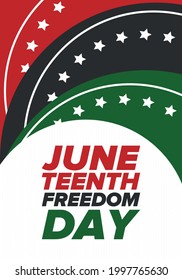 Juneteenth Independence Day. Freedom or Emancipation day. Annual american holiday, celebrated in June 19. African-American history and heritage. Poster, greeting card, banner and background. Vector