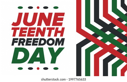 Decimoctavo Día de la Independencia de junio. Día de la Libertad o la Emancipación. Fiesta anual estadounidense, celebrada el 19 de junio. Historia y patrimonio afroamericano. Cartel, tarjeta de saludo, cartel y fondo. Vector