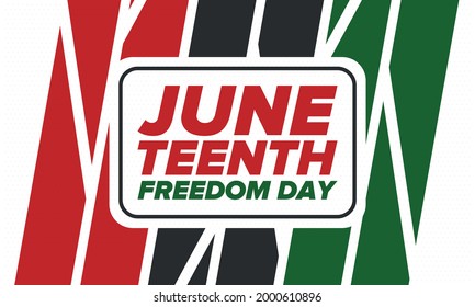 Juneteenth Independence Day. Freedom or Emancipation day. Annual american holiday, celebrated in June 19. African-American history and heritage. Poster, greeting card, banner and background. Vector
