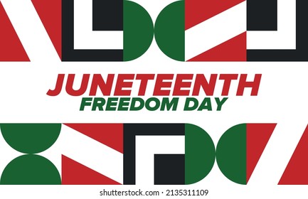 Juneteenth Independence Day. Freedom or Emancipation day. Annual american holiday, celebrated in June 19. African-American history and heritage. Poster, greeting card, banner and background. Vector