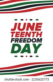 Juneteenth Independence Day. Freedom or Emancipation day. Annual american holiday, celebrated in June 19. African-American history and heritage. Poster, greeting card, banner and background. Vector