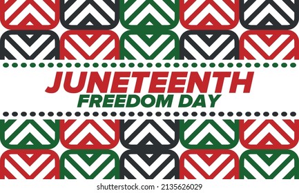 Juneteenth Independence Day. Freedom or Emancipation day. Annual american holiday, celebrated in June 19. African-American history and heritage. Poster, greeting card, banner and background. Vector