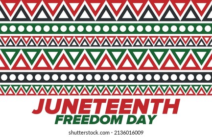 Decimoctavo Día de la Independencia de junio. Día de la Libertad o la Emancipación. Fiesta anual estadounidense, celebrada el 19 de junio. Historia y patrimonio afroamericano. Cartel, tarjeta de saludo, cartel y fondo. Vector