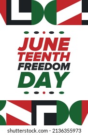 Decimoctavo Día de la Independencia de junio. Día de la Libertad o la Emancipación. Fiesta anual estadounidense, celebrada el 19 de junio. Historia y patrimonio afroamericano. Cartel, tarjeta de saludo, cartel y fondo. Vector