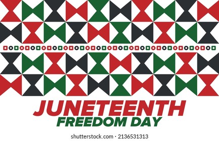 Juneteenth Independence Day. Freedom or Emancipation day. Annual american holiday, celebrated in June 19. African-American history and heritage. Poster, greeting card, banner and background. Vector