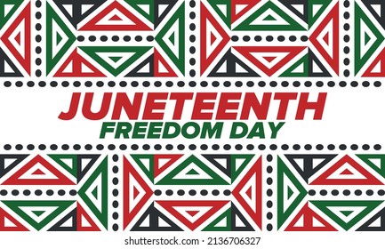 Juneteenth Independence Day. Freedom or Emancipation day. Annual american holiday, celebrated in June 19. African-American history and heritage. Poster, greeting card, banner and background. Vector