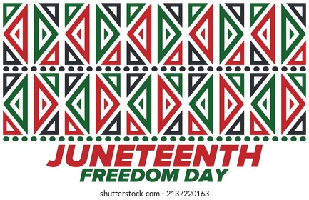 Juneteenth Independence Day. Freedom or Emancipation day. Annual american holiday, celebrated in June 19. African-American history and heritage. Poster, greeting card, banner and background. Vector