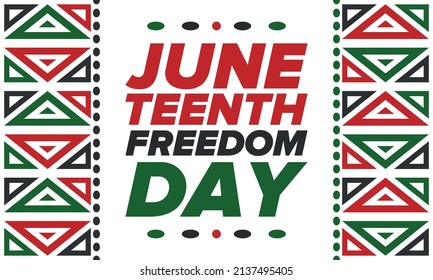 Juneteenth Independence Day. Freedom or Emancipation day. Annual american holiday, celebrated in June 19. African-American history and heritage. Poster, greeting card, banner and background. Vector