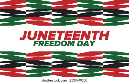 Juneteenth Independence Day. Freedom or Emancipation day. Annual american holiday, celebrated in June 19. African-American history and heritage. Poster, greeting card, banner and background. Vector