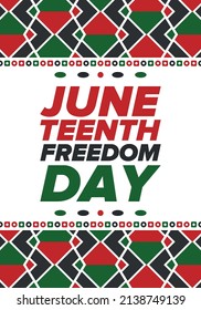 Juneteenth Independence Day. Freedom or Emancipation day. Annual american holiday, celebrated in June 19. African-American history and heritage. Poster, greeting card, banner and background. Vector