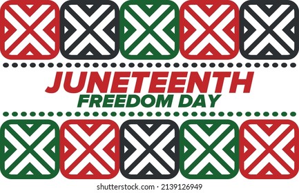 Juneteenth Independence Day. Freedom or Emancipation day. Annual american holiday, celebrated in June 19. African-American history and heritage. Poster, greeting card, banner and background. Vector