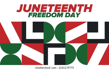 Juneteenth Independence Day. Freedom or Emancipation day. Annual american holiday, celebrated in June 19. African-American history and heritage. Poster, greeting card, banner and background. Vector