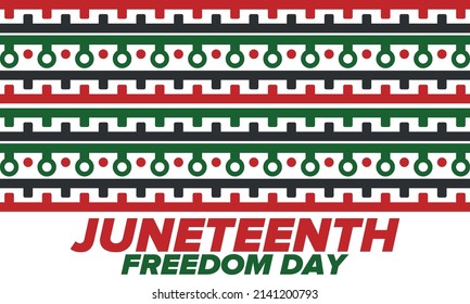 Juneteenth Independence Day. Freedom or Emancipation day. Annual american holiday, celebrated in June 19. African-American history and heritage. Poster, greeting card, banner and background. Vector