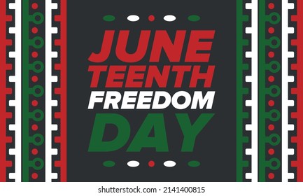 Juneteenth Independence Day. Freedom or Emancipation day. Annual american holiday, celebrated in June 19. African-American history and heritage. Poster, greeting card, banner and background. Vector