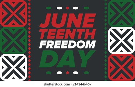 Juneteenth Independence Day. Freedom or Emancipation day. Annual american holiday, celebrated in June 19. African-American history and heritage. Poster, greeting card, banner and background. Vector