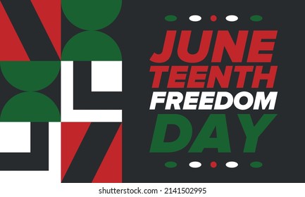 Juneteenth Independence Day. Freedom or Emancipation day. Annual american holiday, celebrated in June 19. African-American history and heritage. Poster, greeting card, banner and background. Vector