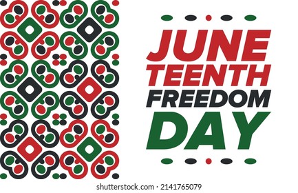 Juneteenth Independence Day. Freedom or Emancipation day. Annual american holiday, celebrated in June 19. African-American history and heritage. Poster, greeting card, banner and background. Vector