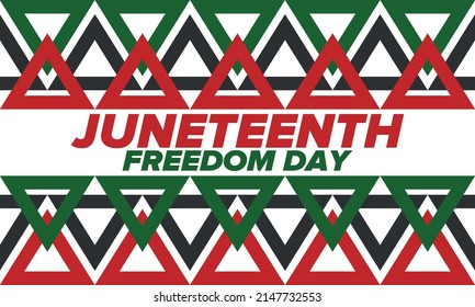 Juneteenth Independence Day. Freedom or Emancipation day. Annual american holiday, celebrated in June 19. African-American history and heritage. Poster, greeting card, banner and background. Vector
