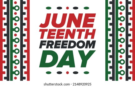 Juneteenth Independence Day. Freedom or Emancipation day. Annual american holiday, celebrated in June 19. African-American history and heritage. Poster, greeting card, banner and background. Vector
